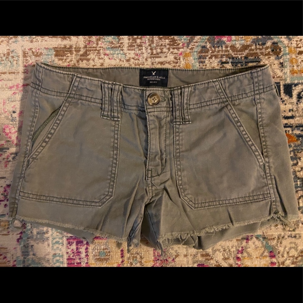 Olive green mini cargo shorts from American eagle